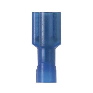 Panduit® Pan-Term™ DNF14-250FIB-M Type DNF-FIB Loose Piece Vibration-Resistant Female Disconnect, 14 AWG Conductor, 0.25 in W x 0.032 in THK Tab, Butted Seam/Funnel Entry Barrel, Brass, Blue, Fully Insulated