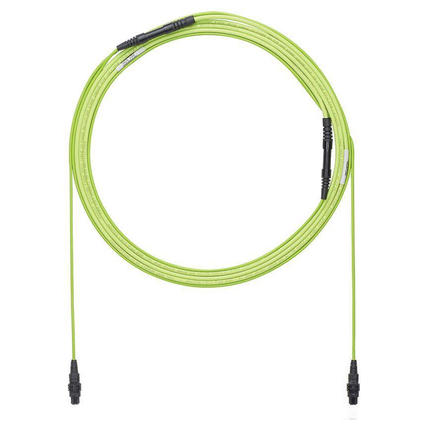 Panduit® QuickNet™ Signature Core™ HD Flex™ FWTYL7575KAM009 12-Fiber OM5+ Multi-Mode Method A Ultra IL Small Diameter Unarmored Trunk Cable Assembly With Pulling Eye on One End, PanMPO™ Female End A, PanMPO™ Female End B, 9 m L, LSZH, Lime Green