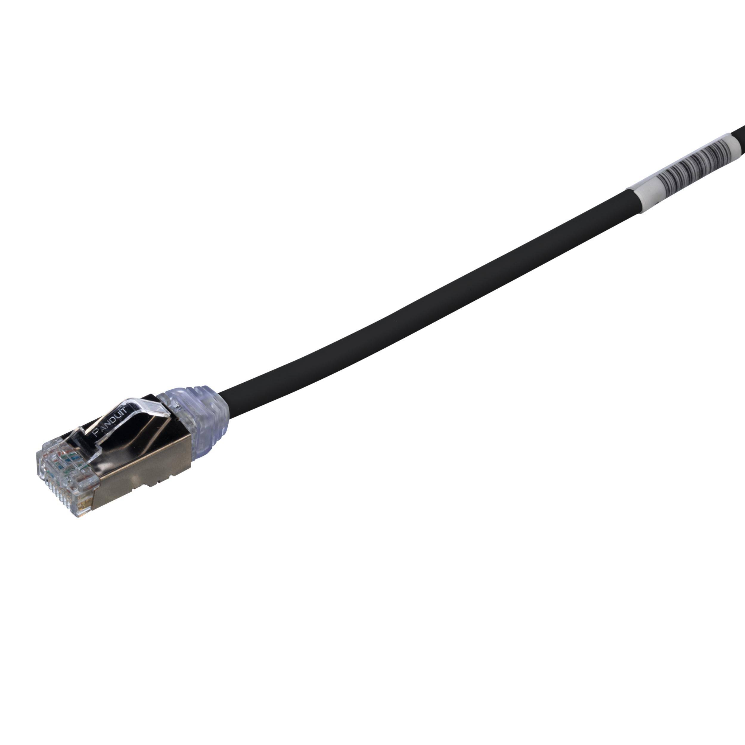 Panduit® PanNet® TX6A-28™ STP28X0.5MBL Class EA Shielded Small Diameter Patch Cord, Cat 6A, 28 AWG F/UTP Copper/Solid Conductor, RJ45 Modular Plug x Modular Plug Connector, 0.5 m L Cord