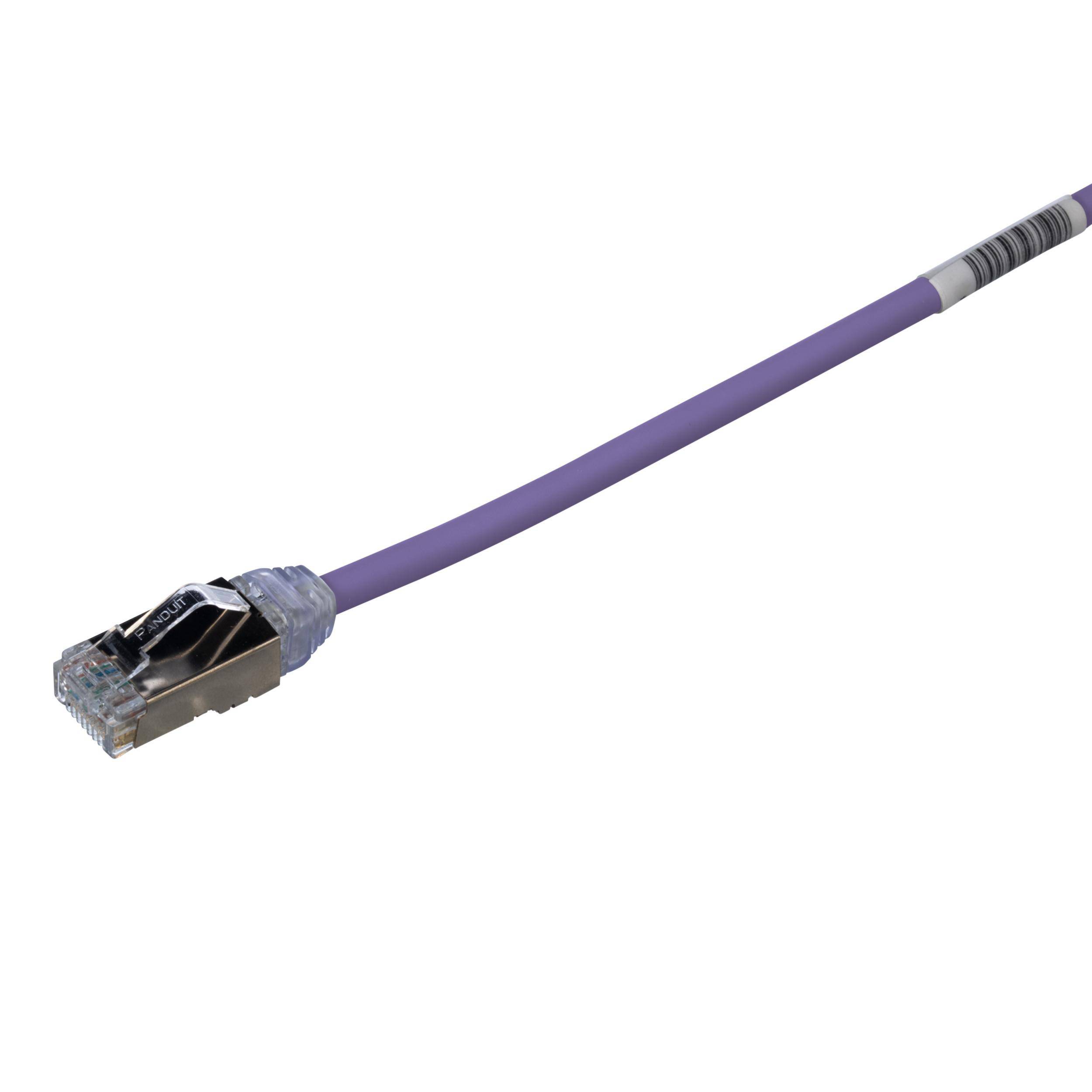 Panduit® PanNet® TX6A-28™ STP28X1MVL F/UTP Shielded Small Diameter Patch Cord, Cat 6a, 28 AWG Solid Copper Conductor, RJ-45 Connector, 1 m L Cord, Violet