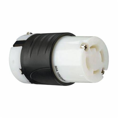 Pass & Seymour® Turnlok® L1430-C Locking Connector, 125/250 VAC, 30 A, 2 Poles, 3 Wires, Black/White