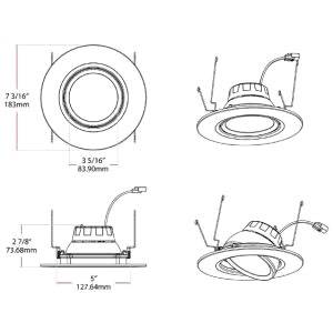 6" Round, 10 W, 120 VAC 60 Hz, RAB Lighting Inc. RA6R109FA120WS Retrofit Downlight, 948 Lumen