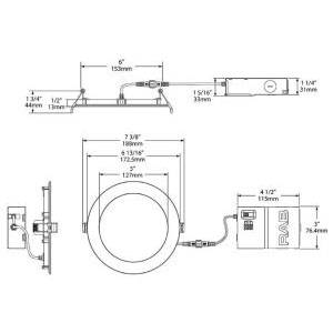 6" Round, 13 W, 120 VAC 60 Hz, RAB Lighting Inc. WFRL6R139FA120WS Recessed Downlight, 1000 Lumen