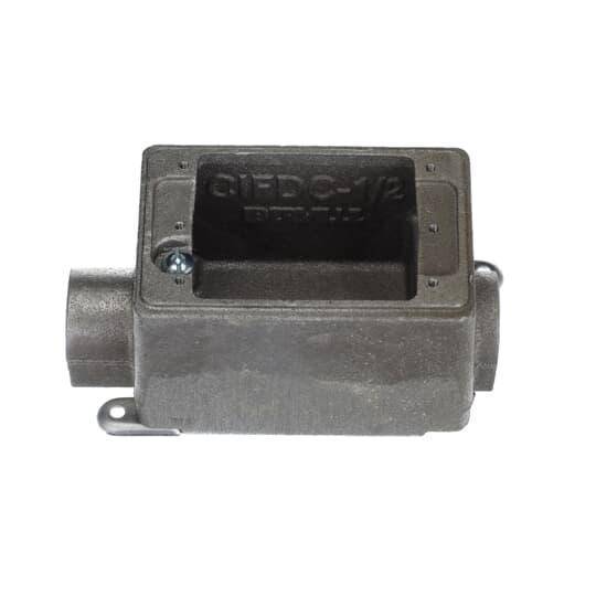 Iberville® CIFDC-1/2 Type FDC Shallow Style Weatherproof Device Box, Cast Aluminum, 22.5 cu-in Capacity, 1 Gangs, 2 Outlets, 2 Knockouts, 4-5/16 in L x 2-13/16 in W x 2-5/8 in D