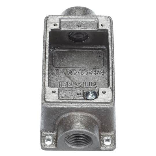 Iberville® CIFSC-1G-3/4 Type FSC Weatherproof Shallow Style Device Box, Cast Aluminum, 14 cu-in Capacity, 1 Gangs, 2 Outlets, 1 Knockouts, 4-5/16 in L x 2-13/16 in W x 1-7/8 in D