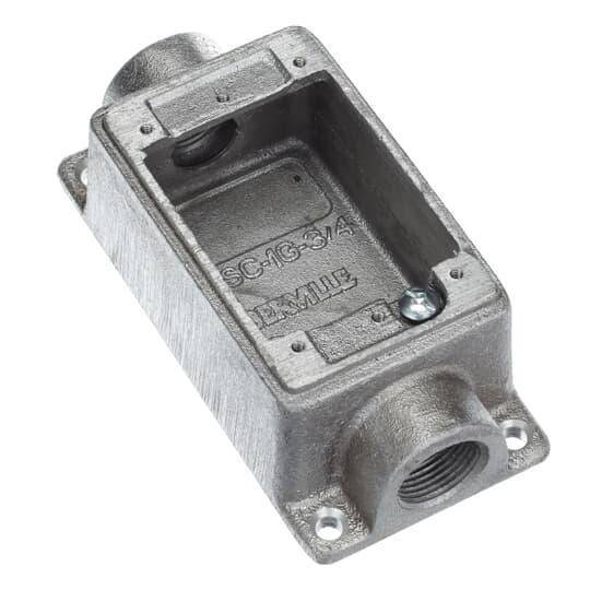 Iberville® CIFSC-1G-3/4 Type FSC Weatherproof Shallow Style Device Box, Cast Aluminum, 14 cu-in Capacity, 1 Gangs, 2 Outlets, 1 Knockouts, 4-5/16 in L x 2-13/16 in W x 1-7/8 in D