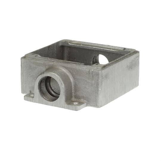 Iberville® CIFSC-2G-1 FS Series 2-Hub Type FSC Shallow Weatherproof Device Box, Cast Aluminum, 26 cu-in Capacity, 2 Gangs, 4-3/8 in L x 4-11/16 in W x 1-7/8 in D