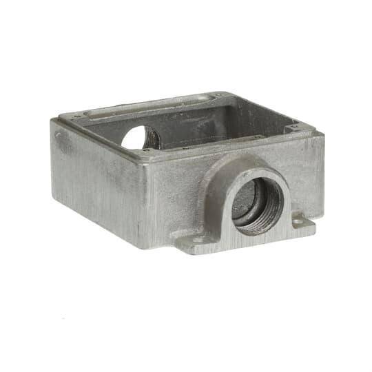 Iberville® CIFSC-2G-1 FS Series 2-Hub Type FSC Shallow Weatherproof Device Box, Cast Aluminum, 26 cu-in Capacity, 2 Gangs, 4-3/8 in L x 4-11/16 in W x 1-7/8 in D