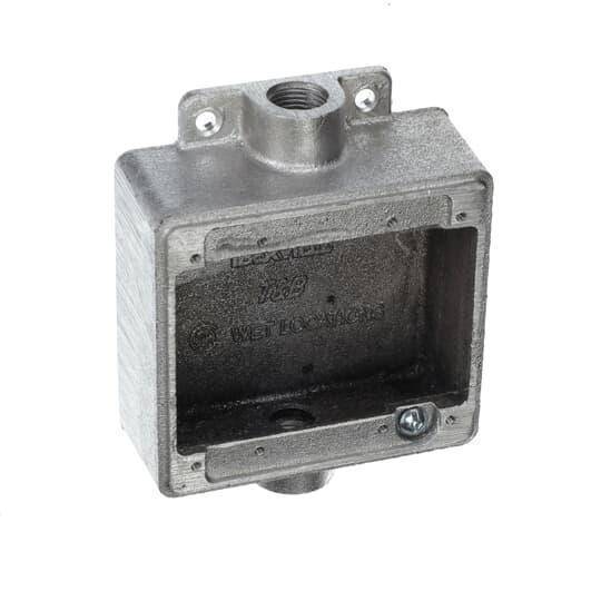 Iberville® CIFSC-2G-1/2 Type FSC 2-Hub Shallow Weatherproof Device Box, Cast Aluminum, 26 cu-in Capacity, 2 Gangs, 4-3/8 in L x 4-11/16 in W x 1-7/8 in D