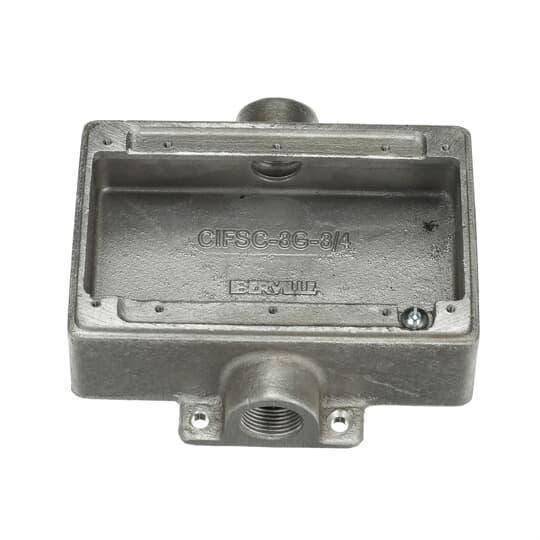 Iberville® CIFSC-3G-3/4 Type FSC 2-Hub Shallow Weatherproof Device Box, Cast Aluminum, 41 cu-in Capacity, 3 Gangs, 4-3/8 in L x 6-1/2 in W x 1-7/8 in D