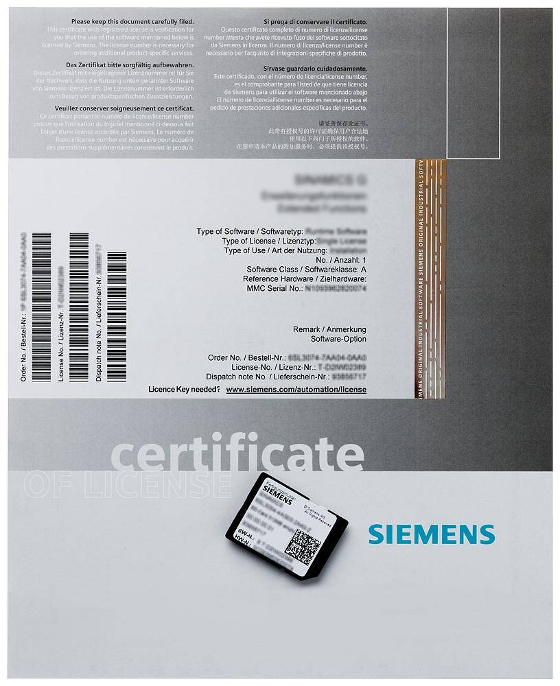 Siemens 6AU18202AG200AB0 6AU1 SIMOTION License Software, SIMOTION D4XX-2 License for 1 Axis Product
