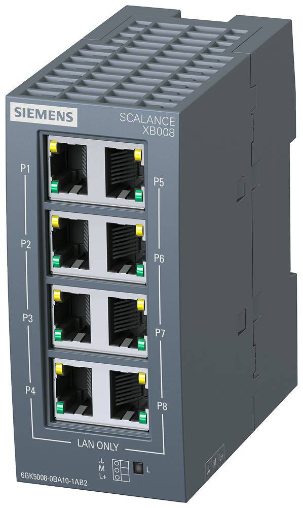 Siemens 6GK50080BA101AB2 SCALANCE XB008 Unmanaged Industrial Ethernet Switch, Multi-Mode FOC/Twisted Pair Port, Parallel Redundancy Protocol