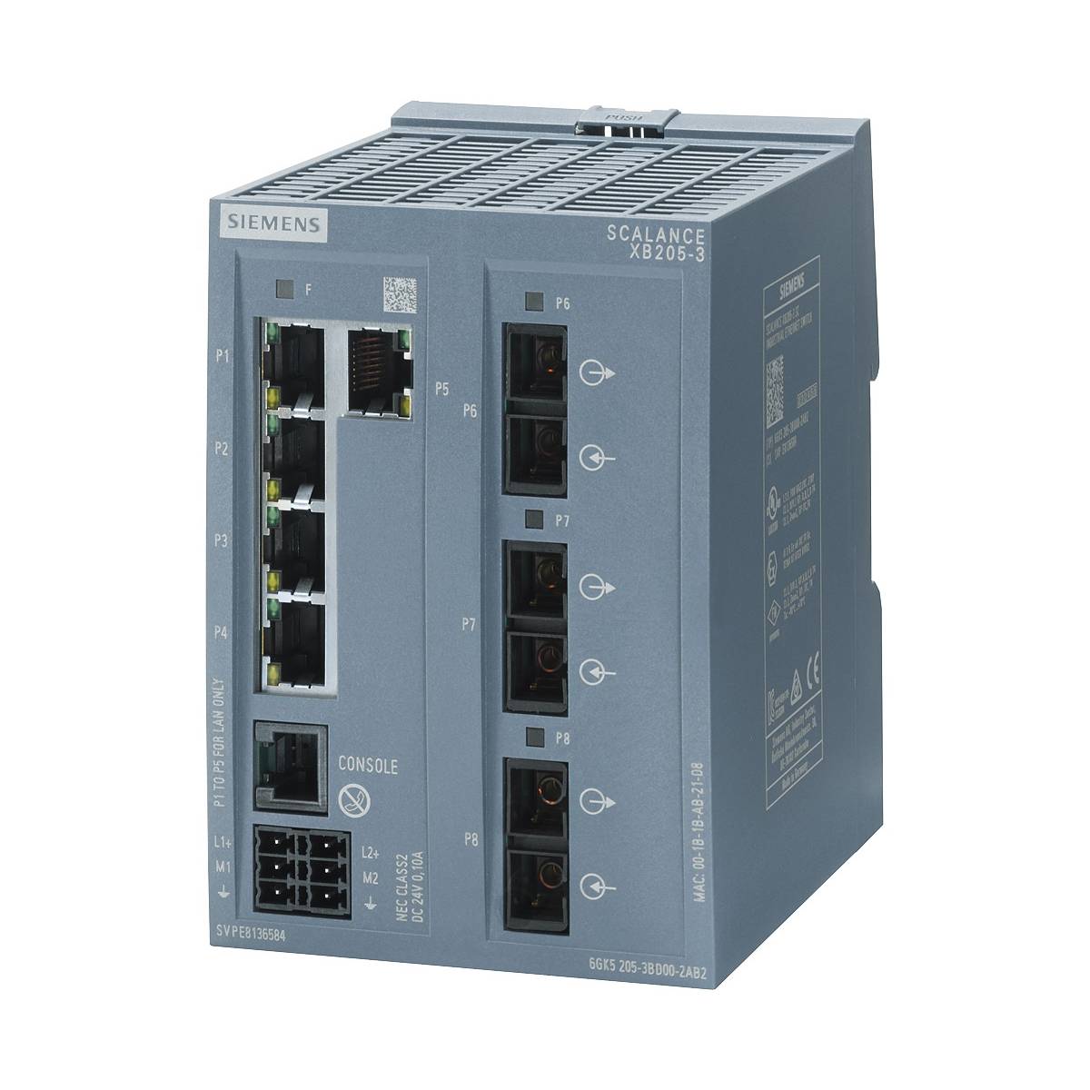 Siemens SCALANCE 6GK52053BD002AB2 XB205-3 SC Managed IE Switch, RJ-45 Port, Telnet/HTTP/HTTPS/TFTP/FTP/GMRP/DCP/LLDP/SNMP v1/SNMP v2/SNMP v3/IGMP Protocol