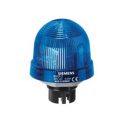 Siemens 8WD5320-0CF Integrated Signal Flashing Beacon w/ Built-in Electronic Flash, 24 VDC, Xenon Lamp, 70 mm Dia, Bayonet/Flush Mount, Blue Lens