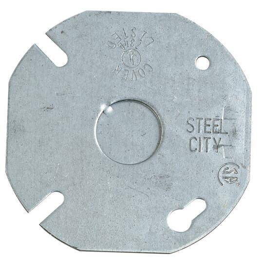 Steel City® 24C6-25R Flat Outlet Box Cover With Knockouts, 3-1/2 in Dia, Steel