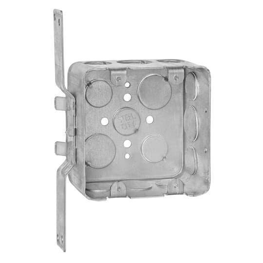 Steel City® 2G4DV1234-8R Square Outlet Box, Steel, 30.3 cu-in Capacity, 2 Gangs, (2) Outlets, (14) Knockouts, 4 in H x 4 in W x 2-1/8 in D