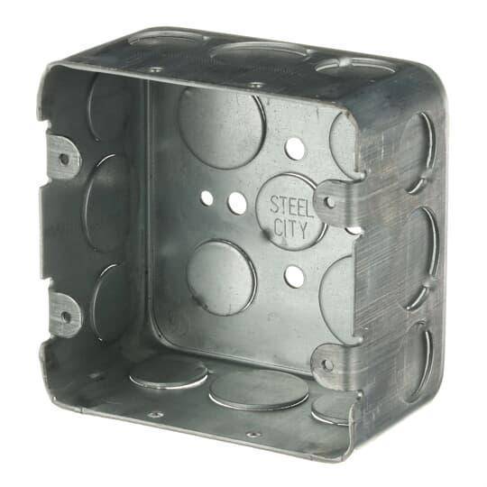 Steel City® 2G4D-1/2-3/4 Drawn Style Outlet Box, Steel, 30.3 cu-in Capacity, 2 Gangs, (2) Outlets, (17) Knockouts, 4 in H x 4 in W x 2-1/8 in D