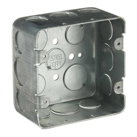 Steel City® 2G4D-1/2-3/4 Drawn Style Outlet Box, Steel, 30.3 cu-in Capacity, 2 Gangs, (2) Outlets, (17) Knockouts, 4 in H x 4 in W x 2-1/8 in D