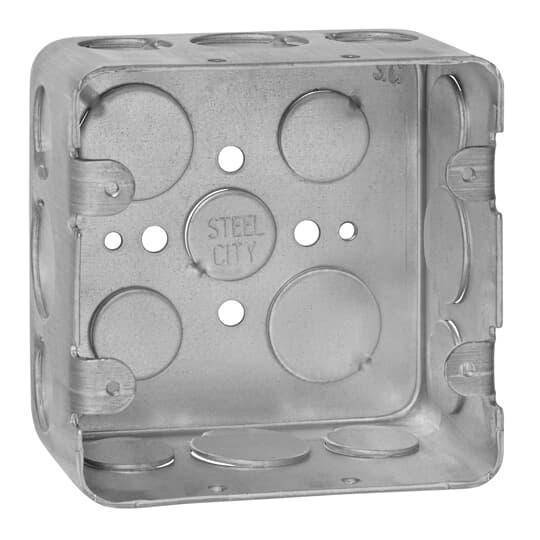 Steel City® 2G4D-1/2-3/4 Drawn Style Outlet Box, Steel, 30.3 cu-in Capacity, 2 Gangs, (2) Outlets, (17) Knockouts, 4 in H x 4 in W x 2-1/8 in D