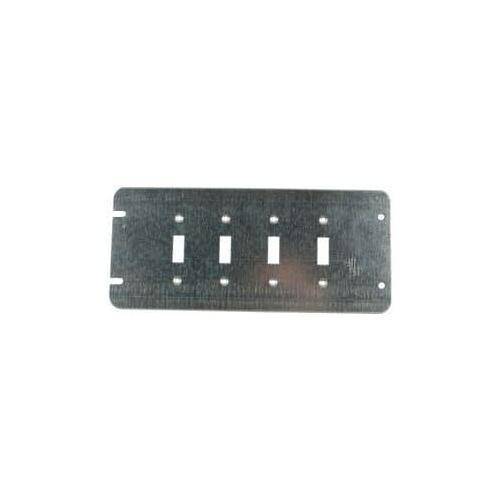 Steel City® 4GCS2TOG1BL1DUP Flat Outlet Gang Box Cover, 10-5/8 in L x 4-11/16 in W, (1) Blank, (1) Duplex Receptacle, (2) Toggle Switch Cover, Steel