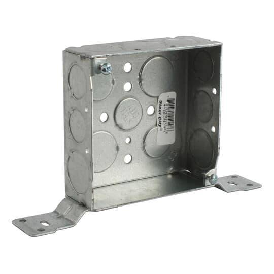 Steel City® 4-SW-FB-SPL Outlet Box, Steel, 21 cu-in Capacity, (1) Outlets, (14) Knockouts, 4 in H x 4 in W x 1-1/2 in D