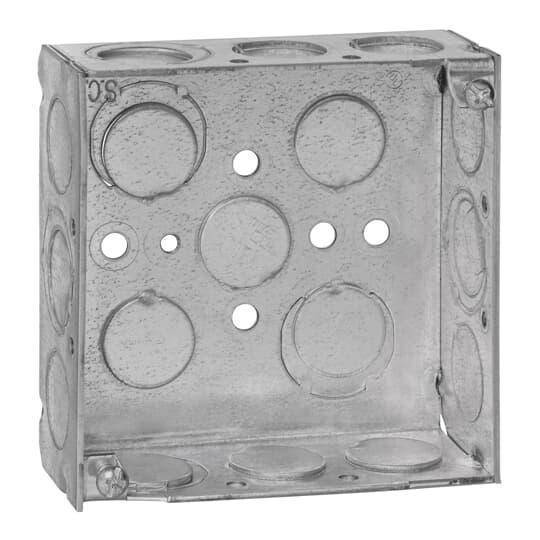Steel City® 521511234EW-50R Square Outlet Box, Steel, 21 cu-in Capacity, (1) Outlets, (17) Knockouts, 4 in H x 4 in W x 1-1/2 in D