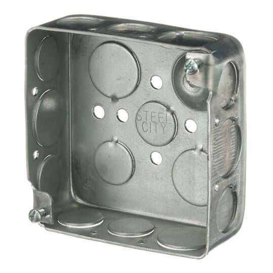 Steel City® 521511234GB Outlet Box, Steel, 21 cu-in Capacity, (1) Outlets, (17) Knockouts, 4 in H x 4 in W x 1-1/2 in D