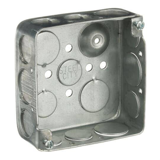 Steel City® 521511234GB Outlet Box, Steel, 21 cu-in Capacity, (1) Outlets, (17) Knockouts, 4 in H x 4 in W x 1-1/2 in D