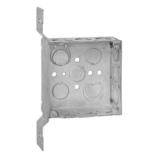 Steel City® 52151CV1234-25L Square Outlet Box, Steel, 21 cu-in Capacity, (1) Outlets, (11) Knockouts, 4 in H x 4 in W x 1-1/2 in D