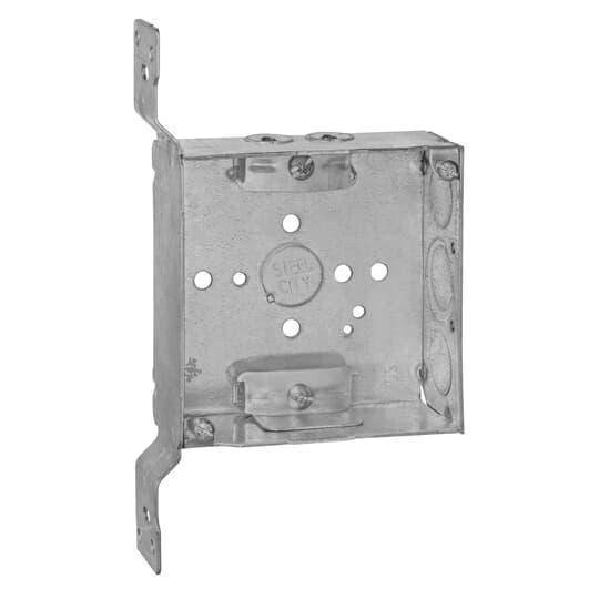 Steel City® 52151CVN-25R Square Outlet Box, Steel, 21 cu-in Capacity, (1) Outlets, (11) Knockouts, 4 in H x 4 in W x 1-1/2 in D