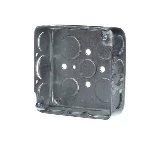 Steel City® 52151-1/2-3/4 Outlet Box, Steel, 21 cu-in Capacity, (1) Outlets, (17) Knockouts, 4 in H x 4 in W x 1-1/2 in D