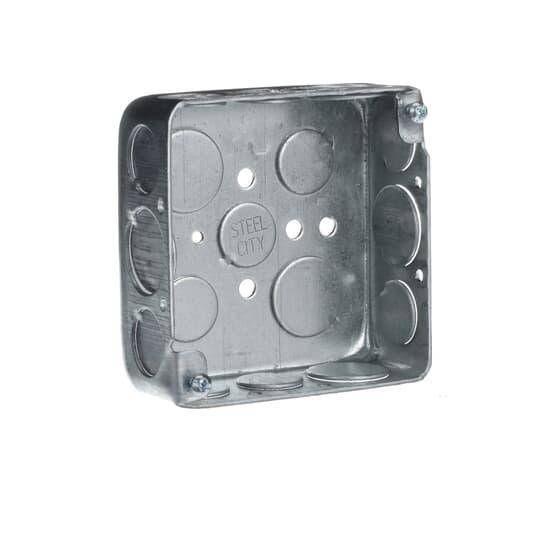 Steel City® 52151-1/2-3/4 Outlet Box, Steel, 21 cu-in Capacity, (1) Outlets, (17) Knockouts, 4 in H x 4 in W x 1-1/2 in D