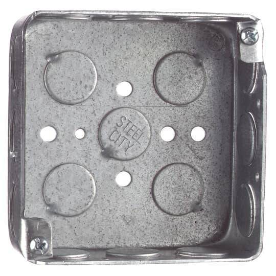 Steel City® 521511/2-30 Square Outlet Box, Steel, 21 cu-in Capacity, (1) Outlets, (16) Knockouts, 4 in H x 4 in W x 1-1/2 in D