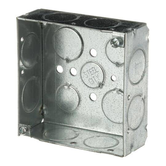 Steel City® 52151-3/4-W Outlet Box, Steel, 21 cu-in Capacity, (1) Outlets, (13) Knockouts, 4 in H x 4 in W x 1-1/2 in D