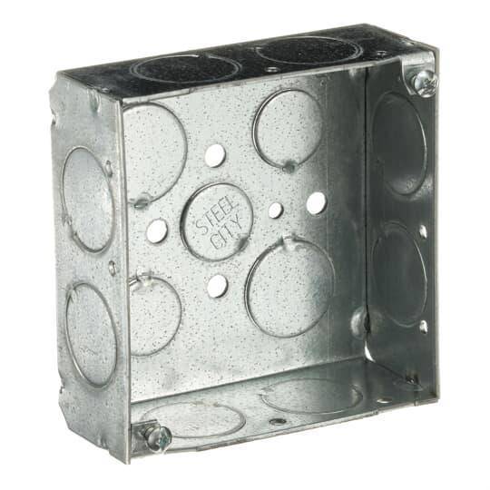 Steel City® 52151-3/4-W Outlet Box, Steel, 21 cu-in Capacity, (1) Outlets, (13) Knockouts, 4 in H x 4 in W x 1-1/2 in D