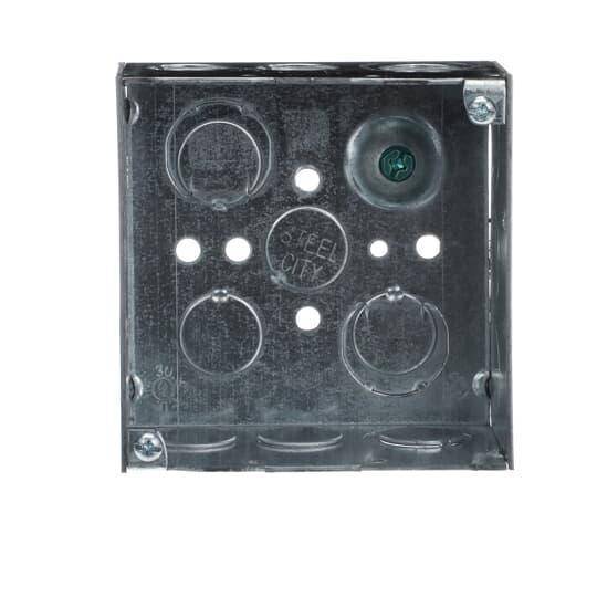Steel City® 521711234ECN Outlet Box, Steel, 30.3 cu-in Capacity, (1) Outlets, (13) Knockouts, 4 in H x 4 in W x 2-1/8 in D