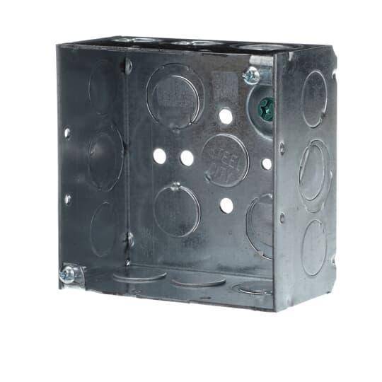 Steel City® 521711234ECN Outlet Box, Steel, 30.3 cu-in Capacity, (1) Outlets, (13) Knockouts, 4 in H x 4 in W x 2-1/8 in D