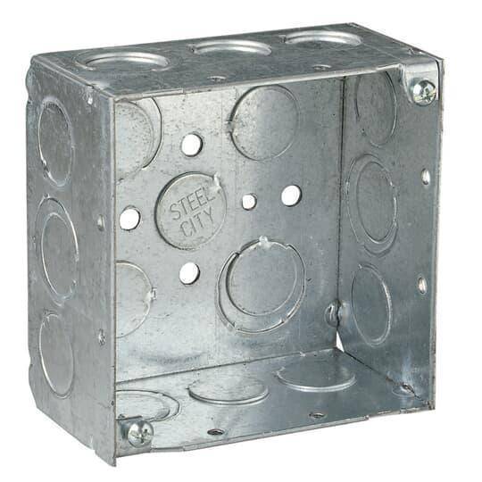 Steel City® 521711234ECN Outlet Box, Steel, 30.3 cu-in Capacity, (1) Outlets, (13) Knockouts, 4 in H x 4 in W x 2-1/8 in D
