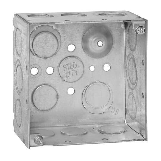Steel City® 521711234E Welded Style Outlet Box, Steel, 30.3 cu-in Capacity, (1) Outlets, (13) Knockouts, 4 in H x 4 in W x 2-1/8 in D