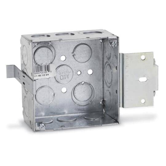 Steel City® 52171-MS-1/2-3/4 Welded Style Outlet Box, Steel, 30.3 cu-in Capacity, (1) Outlets, (17) Knockouts, 4 in H x 4 in W x 2-1/8 in D