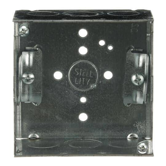 Steel City® 52171-N Outlet Box, Steel, 30.3 cu-in Capacity, (1) Outlets, (11) Knockouts, 4 in H x 4 in W x 2-1/8 in D