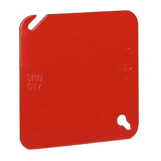 Steel City® 52-C-1RD Fire Alarm Box Cover, 4 in L x 4 in W, Blank/Flat Cover, Steel