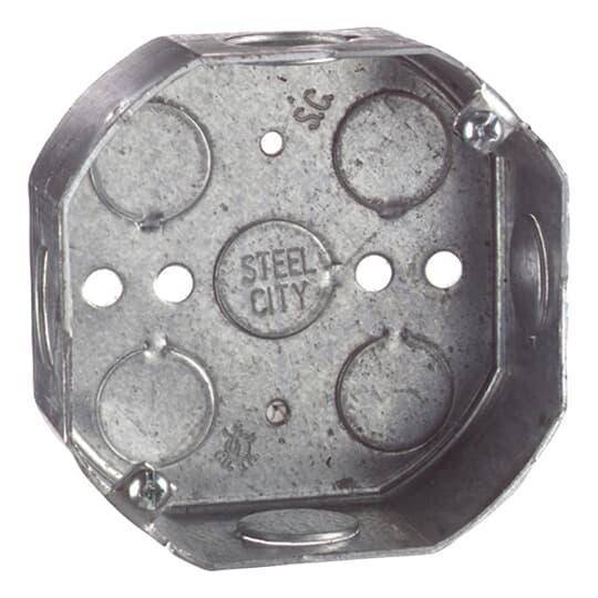 Steel City® 541511/2-30 Drawn Style Box, Steel, 15.8 cu-in Capacity, 1 Outlets, 9 Knockouts, 1-1/2 in D