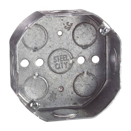 Steel City® 54151-1/2-3/4CN Drawn Style Ceiling Box, Steel, 15.8 cu-in Capacity, 1 Outlets, 9 Knockouts, 1-1/2 in D