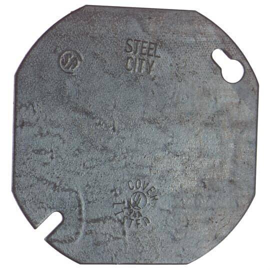 Steel City® 54-C-1-W/O-BC Flat Outlet Box Cover, 4 in Dia, Blank Cover, Steel