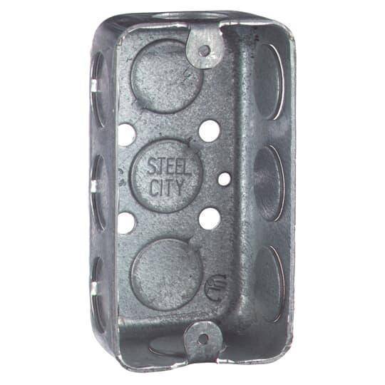 Steel City® 58351-1/2-CN Drawn Style Utility Box, Steel, 10.3 cu-in Capacity, 1 Gang, 1 Outlet, 10 Knockouts