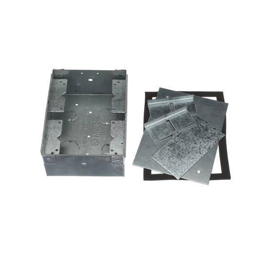 Steel City® 62W 60W Flush Service Floor Box, Stamped Steel, 60 cu-in Capacity, 2 Gangs, 12 Knockouts, 7-1/16 in L x 5-5/16 in W x 2-13/16 in H
