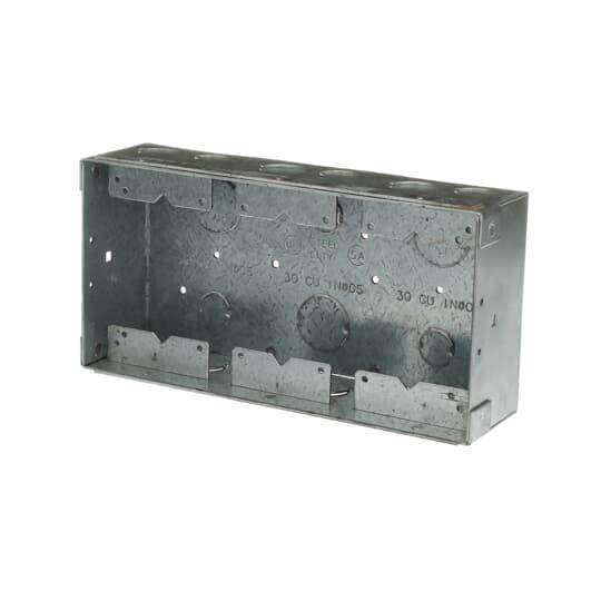 Steel City® 63W Flush Service Floor Box, Stamped Steel, 90 cu-in Capacity, 3 Gangs, 18 Knockouts, 10-1/4 in L x 5-5/16 in W x 2-13/16 in D