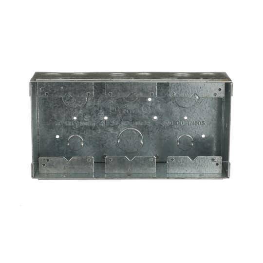 Steel City® 63W Flush Service Floor Box, Stamped Steel, 90 cu-in Capacity, 3 Gangs, 18 Knockouts, 10-1/4 in L x 5-5/16 in W x 2-13/16 in D