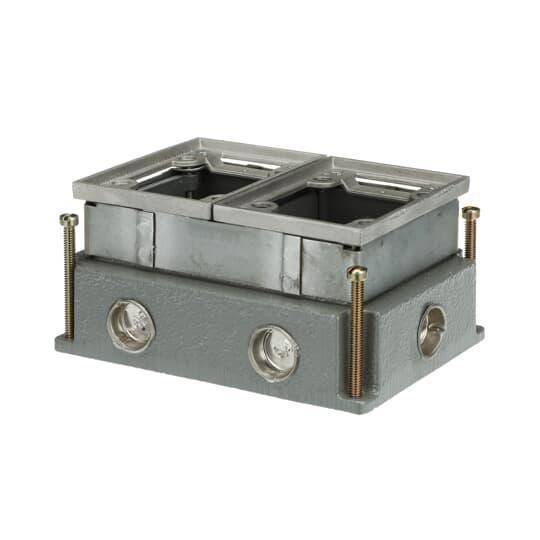 Steel City® 642-AL 640 Fully Adjustable Flush Service Floor Box With Aluminum Trim Ring, Aluminum, 74 cu-in Capacity, 2 Gangs, 5-1/2 in L x 7 in W x 3-5/8 in H